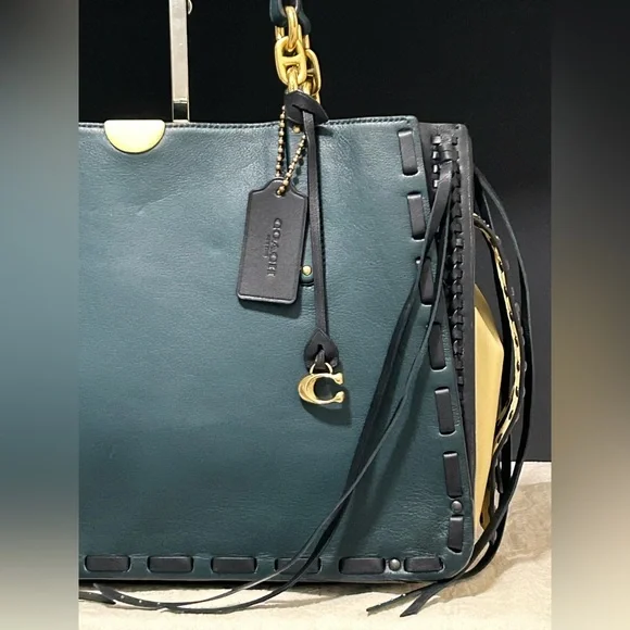 COACH Dreamer 34 ColorBlock Whipstitch Shoulder Bag in Evergreen - Picture 3 of 15